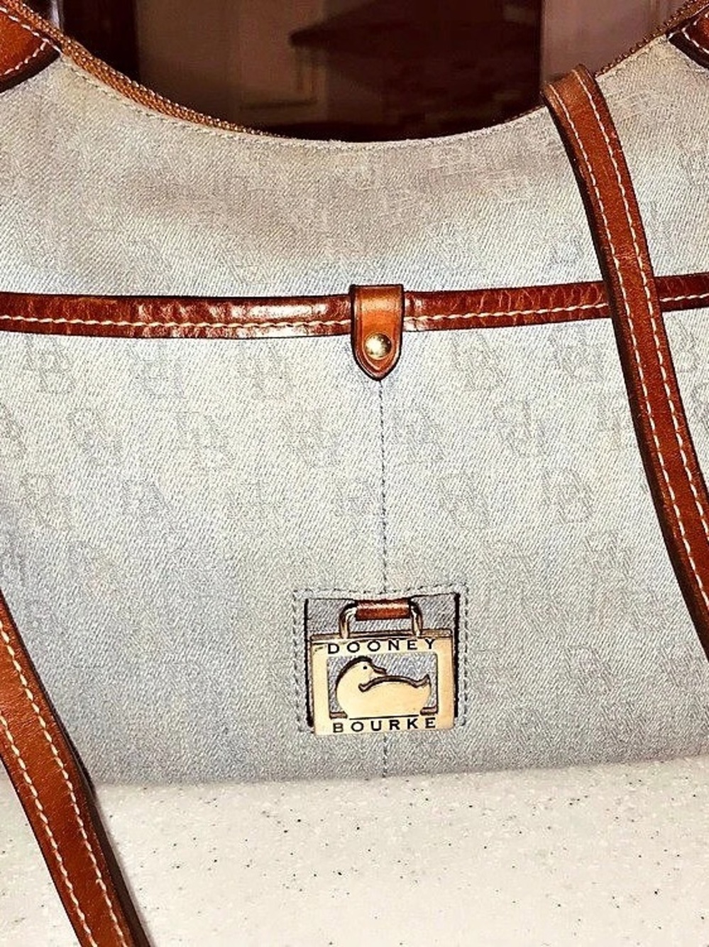 Dooney & Bourke Canvas Shoulder Bag in White & Brown
